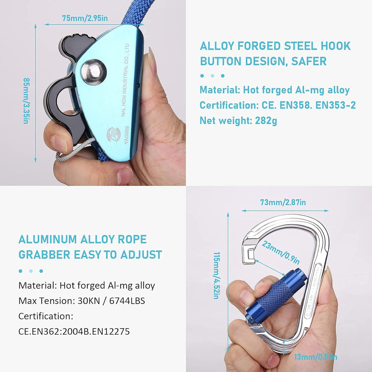 Blue Adjustable Tree Lanyard with Double Lock Carabiner, Pack of 2 F415553