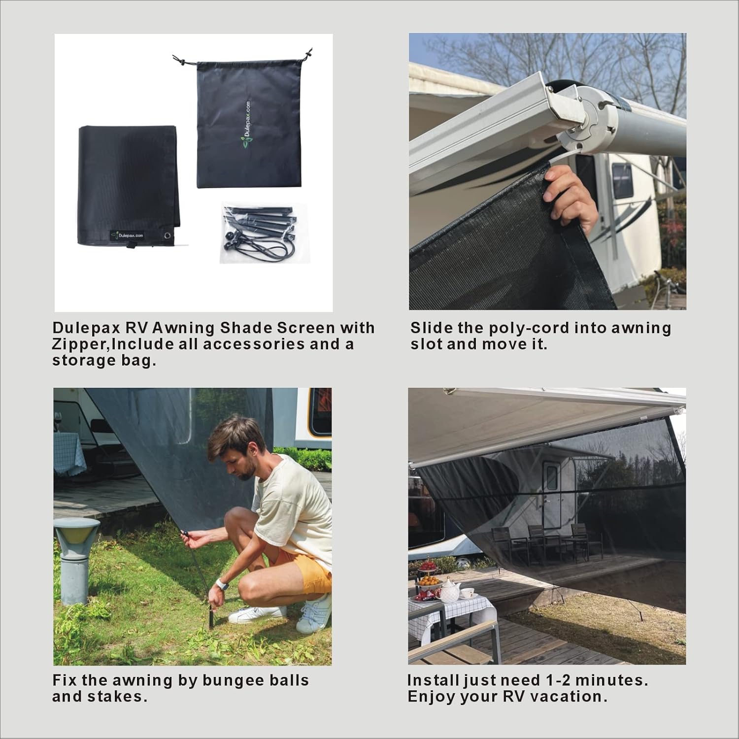 RV Awning Shade Screen with Zipper 8'X12'3'' Universal Sun Shade Screen with Complete Kits G28658