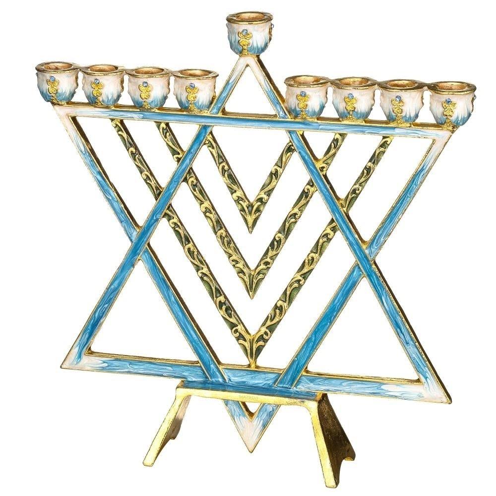 Blue Enamel Menorah Candelabra C786413