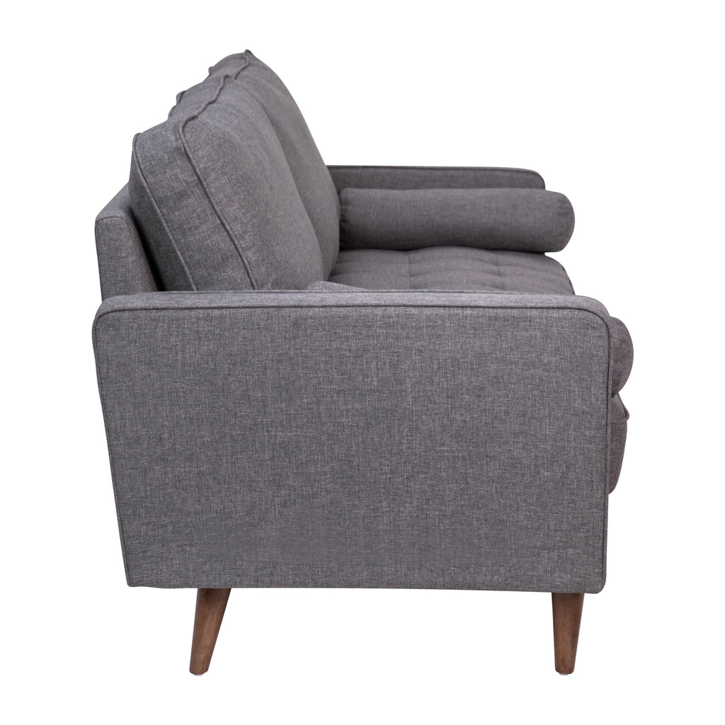 Dark Gray Tufted Faux Linen Sofa with Solid Wood Legs P188473