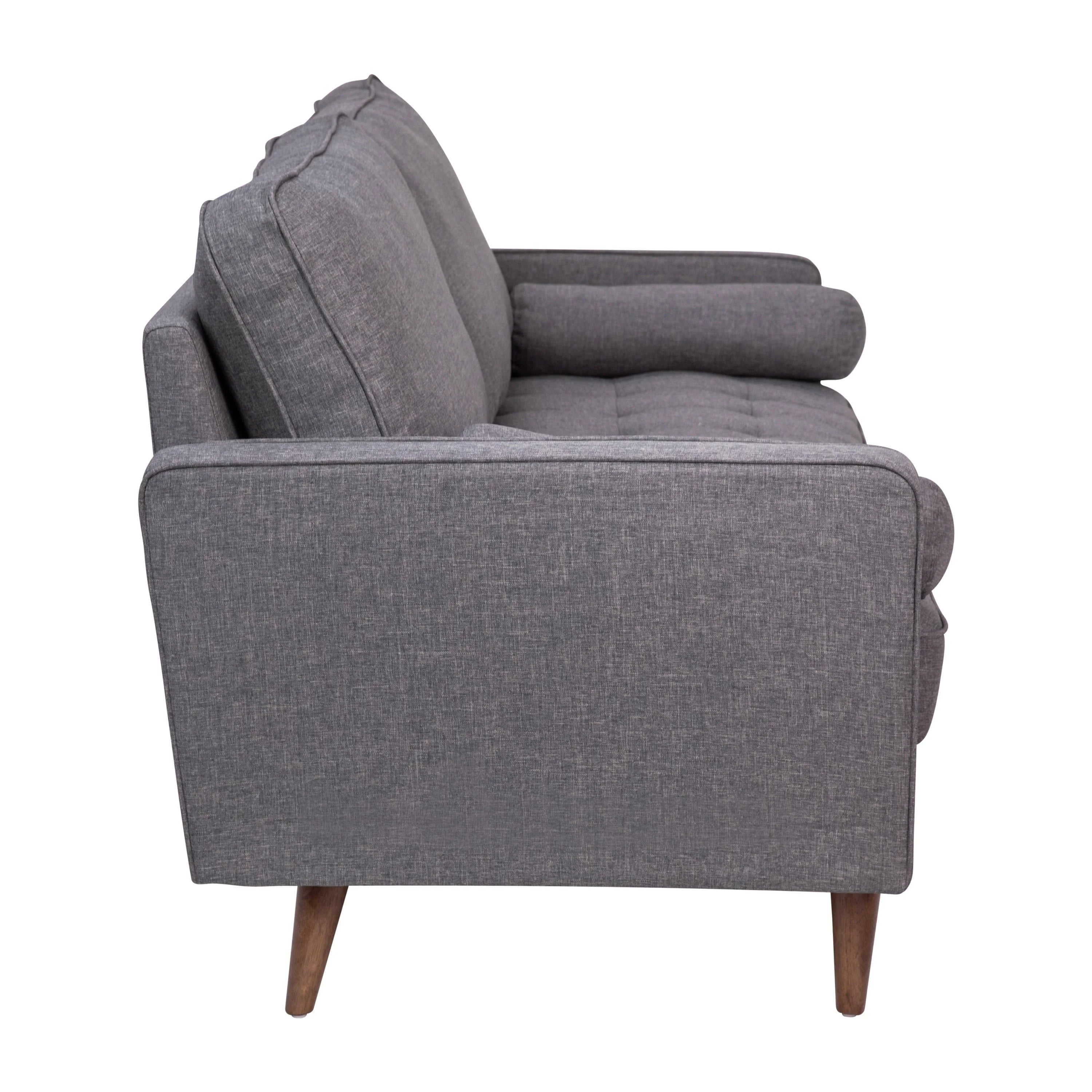 Dark Gray Tufted Faux Linen Sofa with Solid Wood Legs P188473