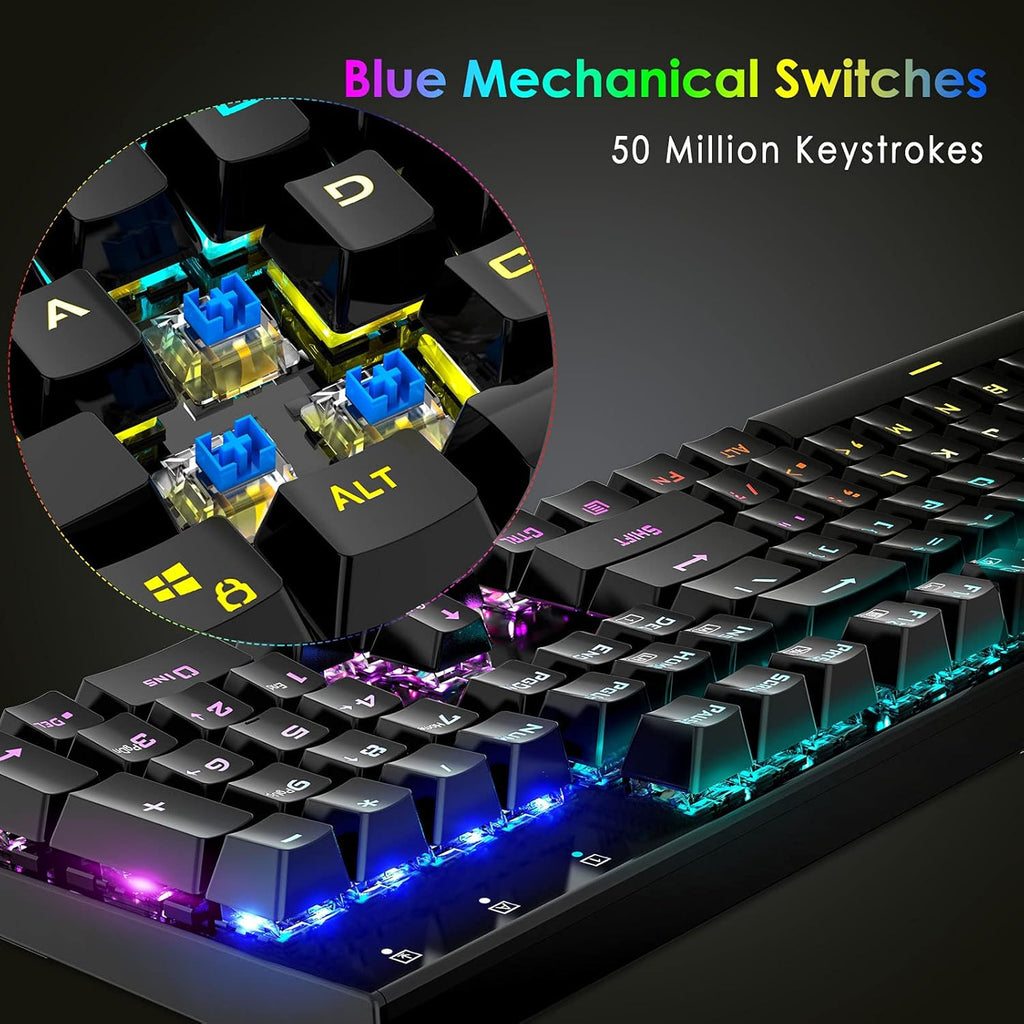 RGB Backlit 104 Keys Blue Switch Wired Mechanical Gaming Keyboard R8619