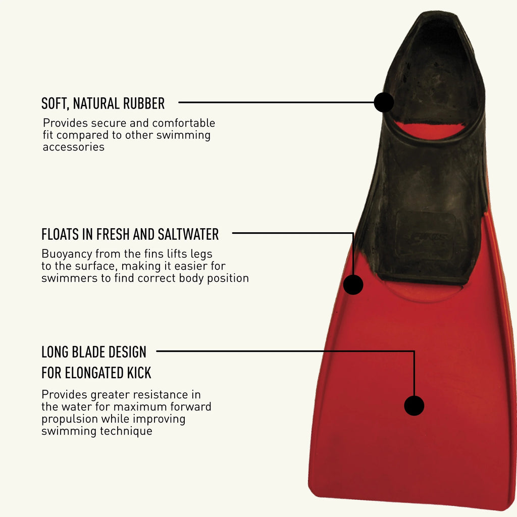 Long Floating Fins for Swimming, Adult XL, Black/Red B727