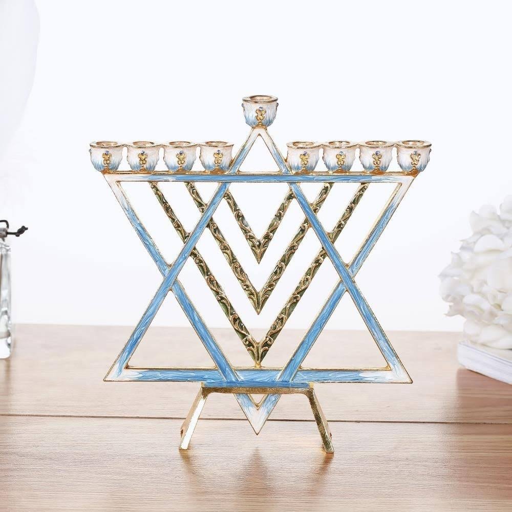 Blue Enamel Menorah Candelabra C786413