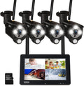 Portable LCD Security Camera System Wireless, 7" IPS Touchscreen Monitor with Battery, 4CH NVR and 4PCS 3MP Cameras with PIR Sensor, 32GB SD Card Included T2590