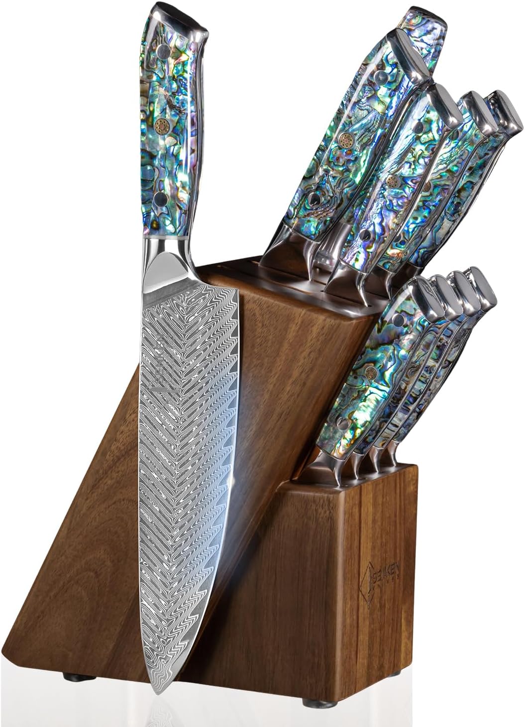 11-Piece Damascus Knife Block Set with Abalone Shell Handle Japanese VG10 Steel Chef Knife V34408