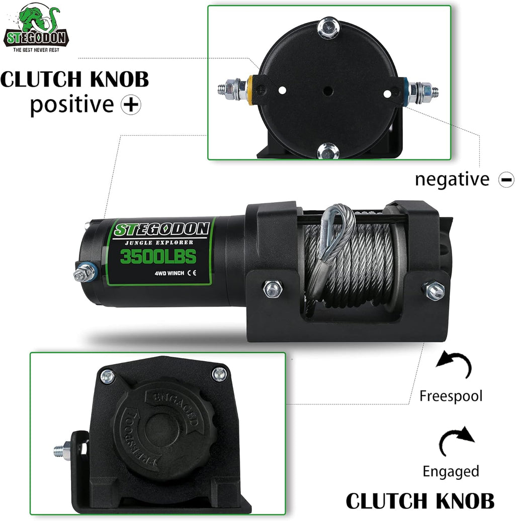 3500 lb. Load Capacity 12V Electric Winch with Wireless Remote, Waterproof IP67, Matte Black, Pack of 2 P889430