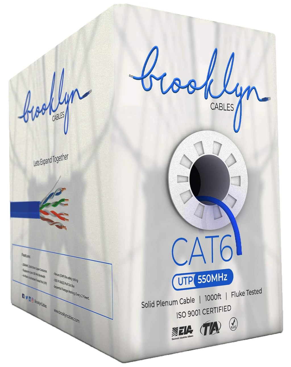 1000ft Cat6 Plenum Bulk Ethernet Cable, White M750