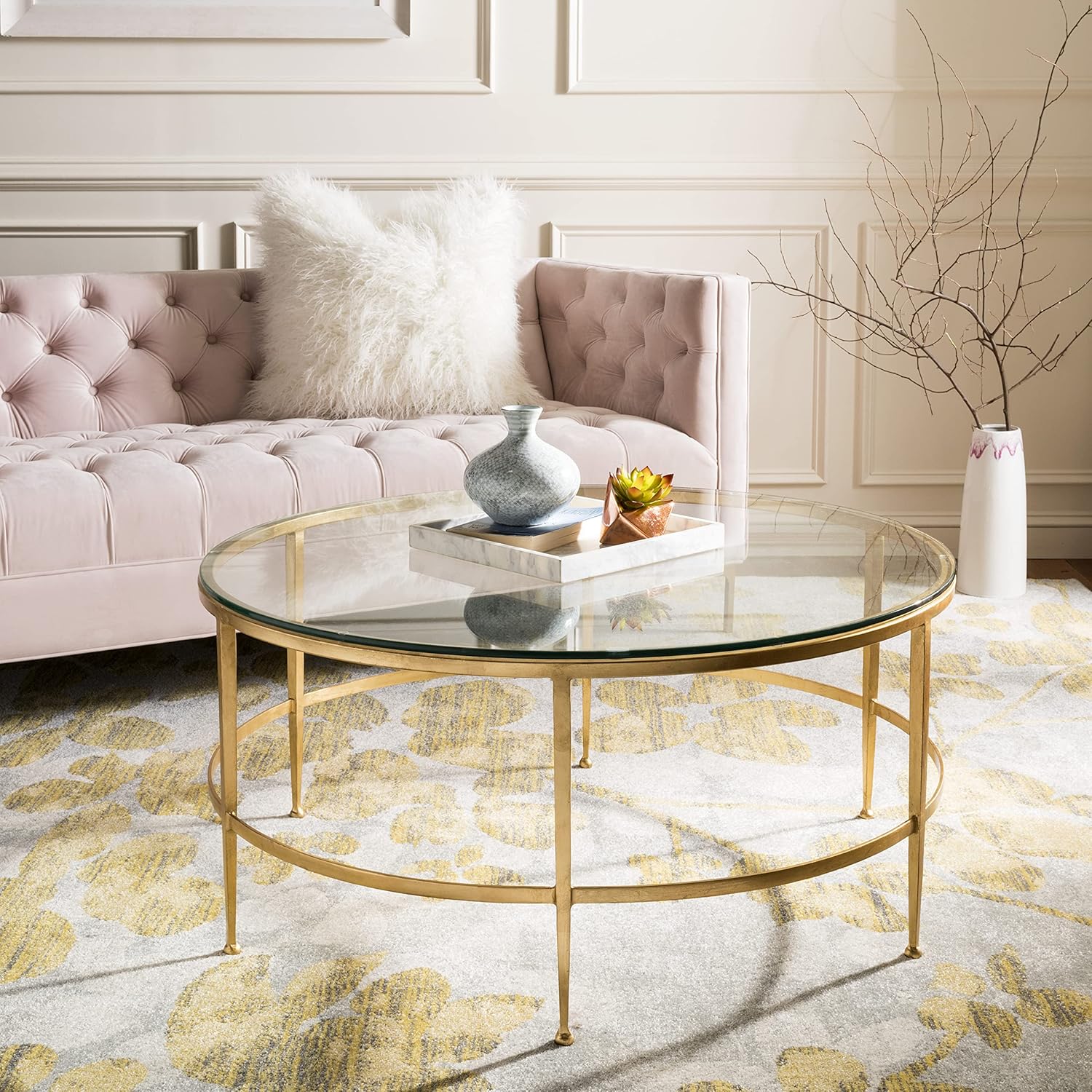 Antique Gold Glass Cocktail Table O3851