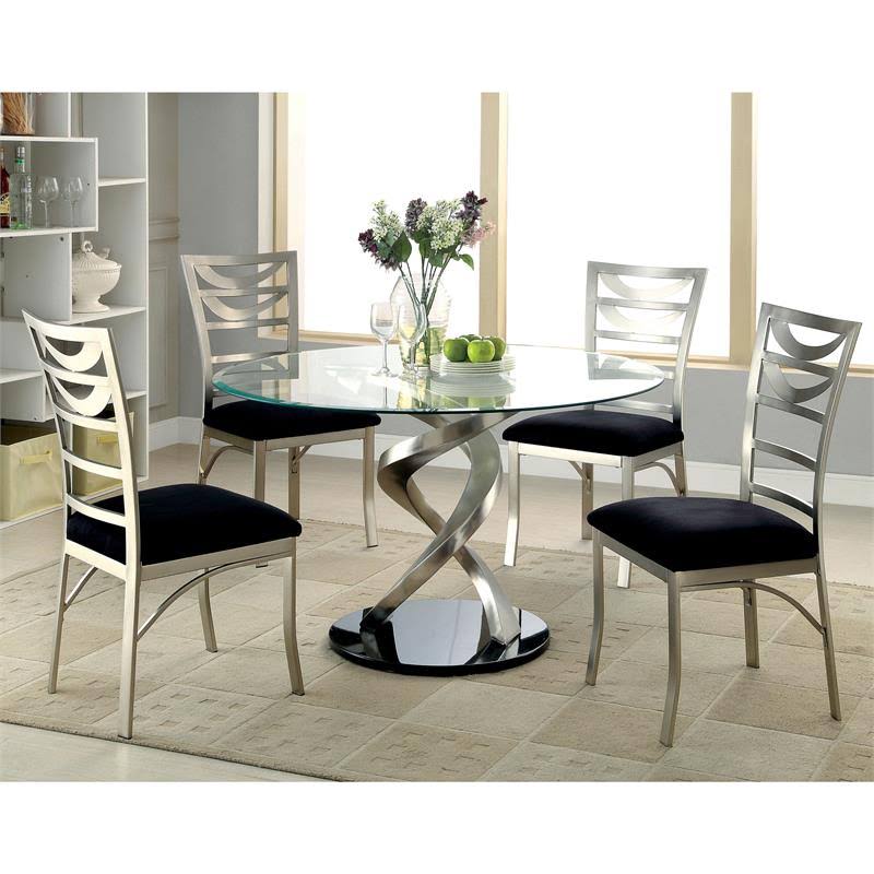 Round Clear Glass Top Dining Table in Silver Q281539