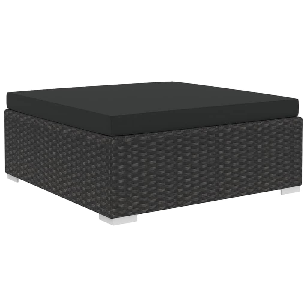 5 Piece Black Poly Rattan Outdoor Sectional Sofa Set with Tea Table and Ottoman Q891