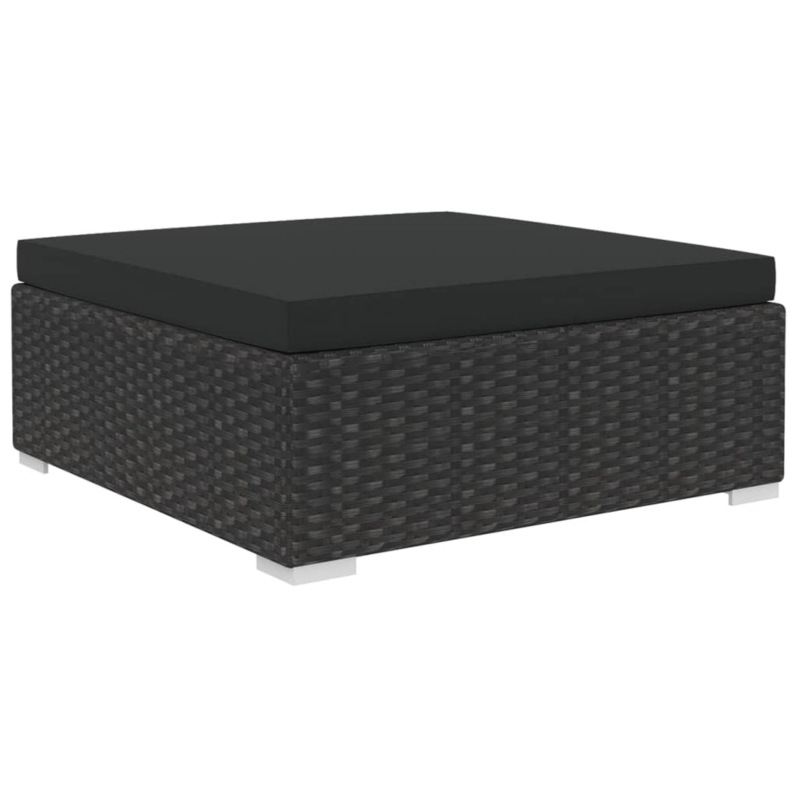 5 Piece Black Poly Rattan Outdoor Sectional Sofa Set with Tea Table and Ottoman Q891