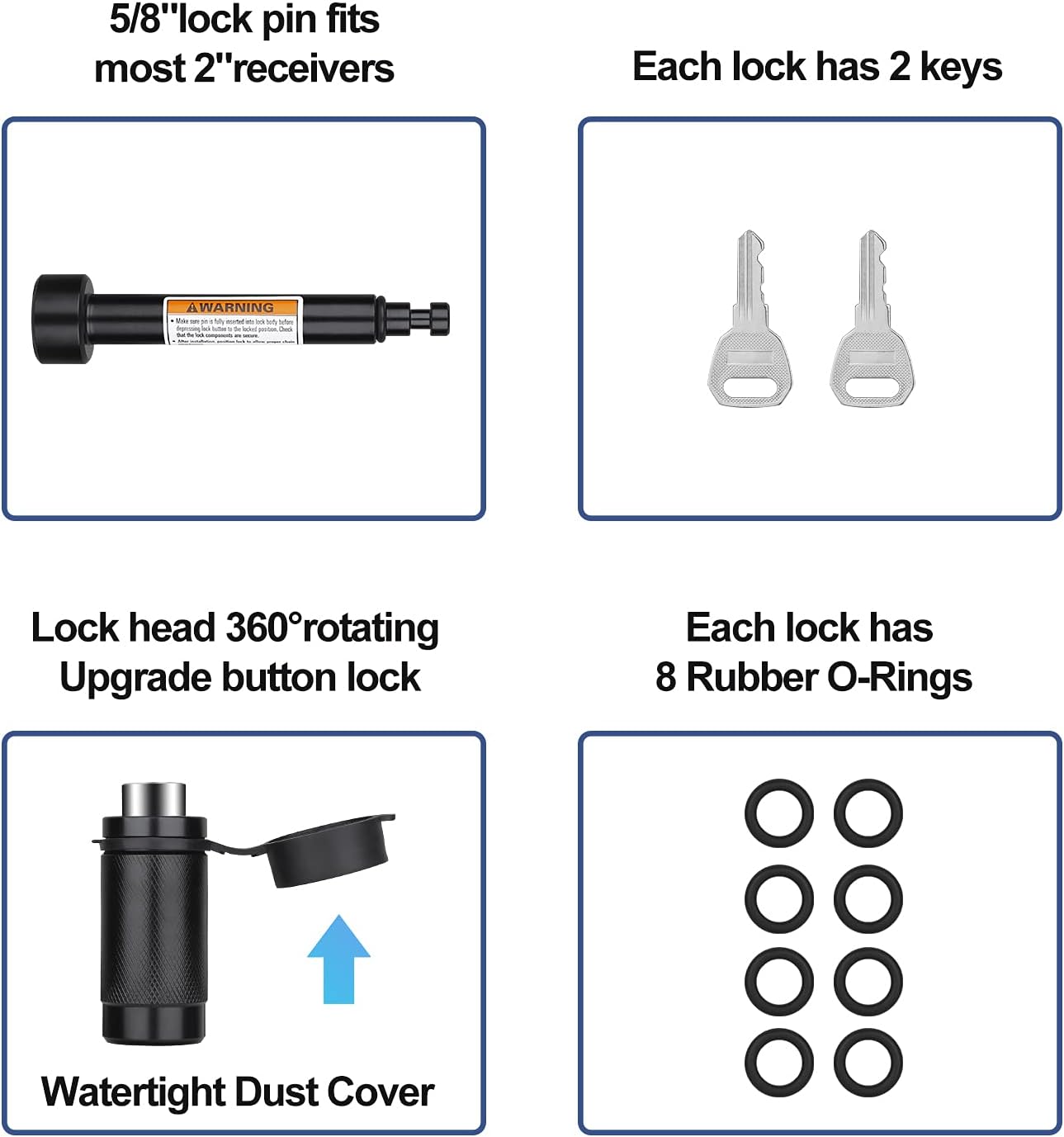5/8'' Dia 3-1/2” Long Pin Trailer Hitch Lock 4 Pack J945