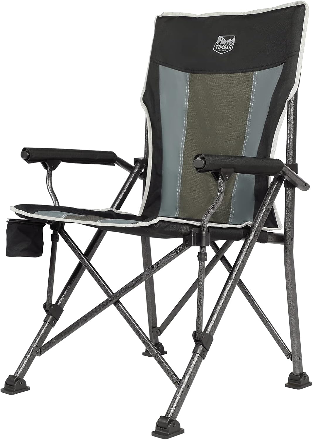 Folding Camping Chair with Padded Armrest and Cup Holder, Carry Bag (Black) E12384