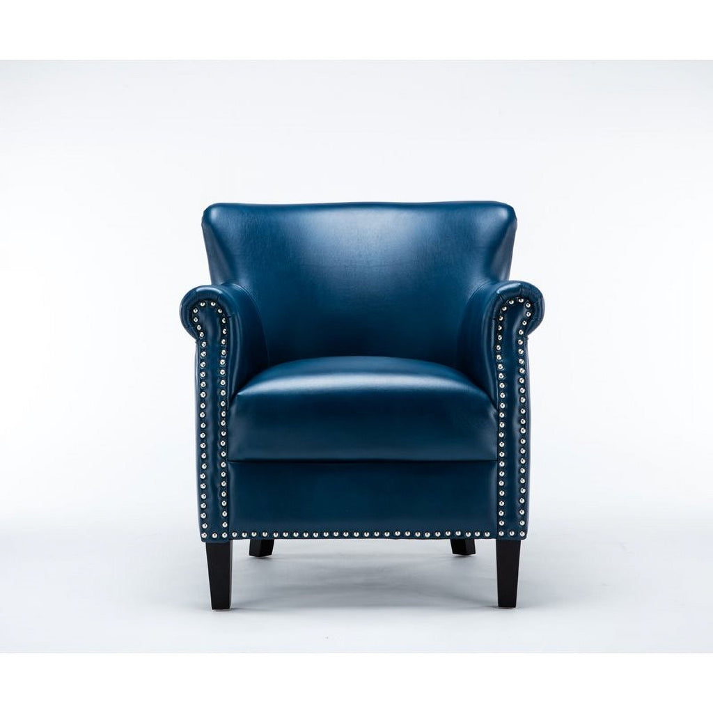 2 Piece Faux Leather Club Accent Chair Set in Navy Blue U758