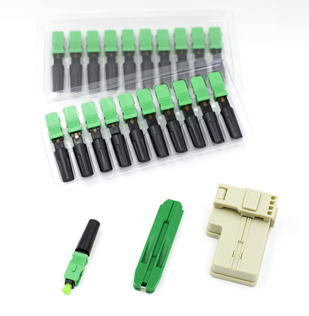 20pcs SC APC Fiber Optic Quick Connector with Matched Tools Fiber Reusable Connectors Single Mode SM 9/125 Mechanical Fast Connectors Adapter Pack of 2 K766647