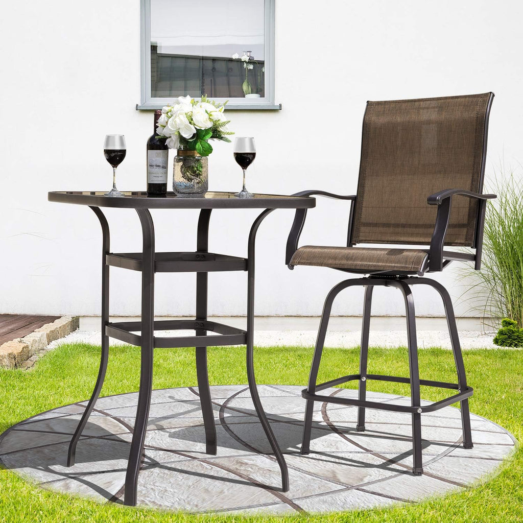 32 Inch Square Steel Frame Bar Height Bistro Table with Tempered Glass Table Top Black B403238