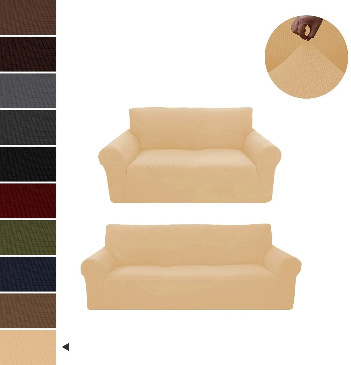 Beige/Cream 2-Piece Brushed Polyester Spandex SlipCover Set for Sofa Loveseat Couch X3719
