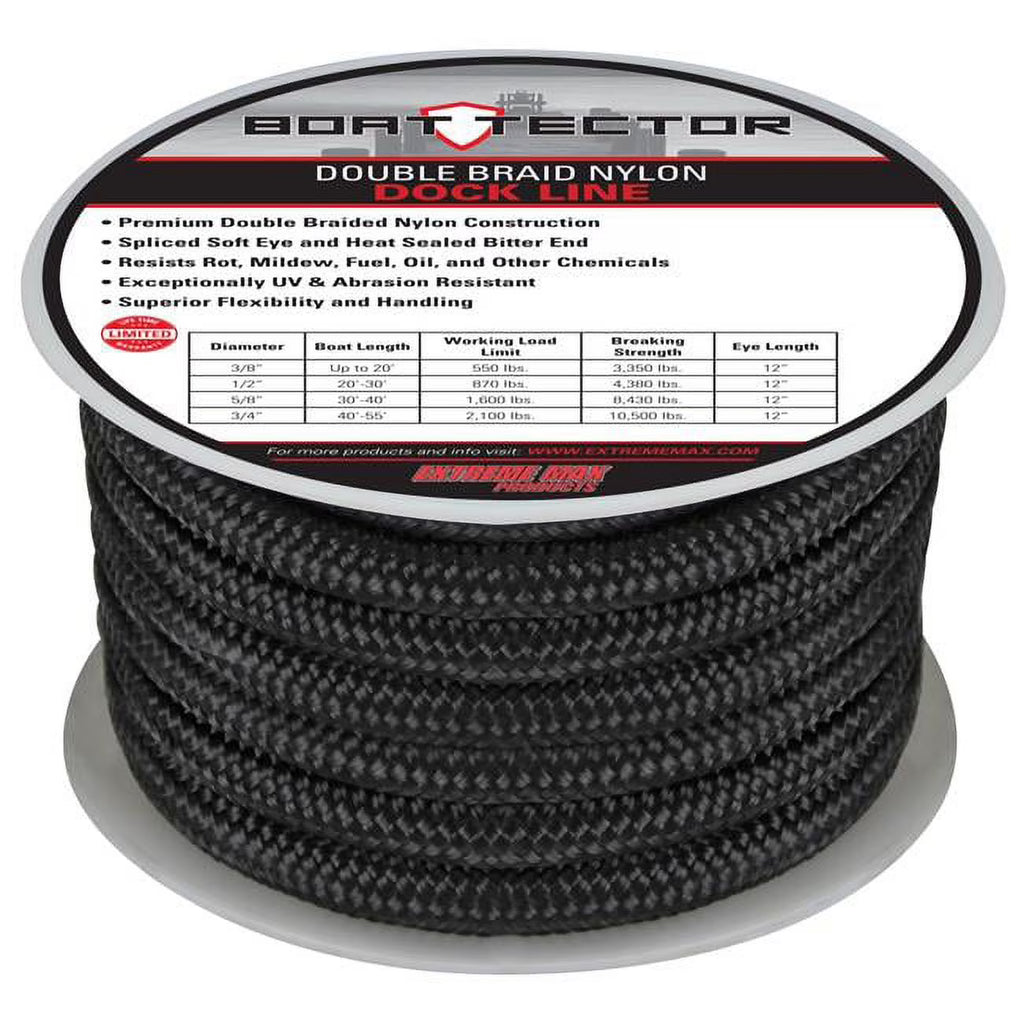 3/4 x 50 Black Nylon Dock Line T1064
