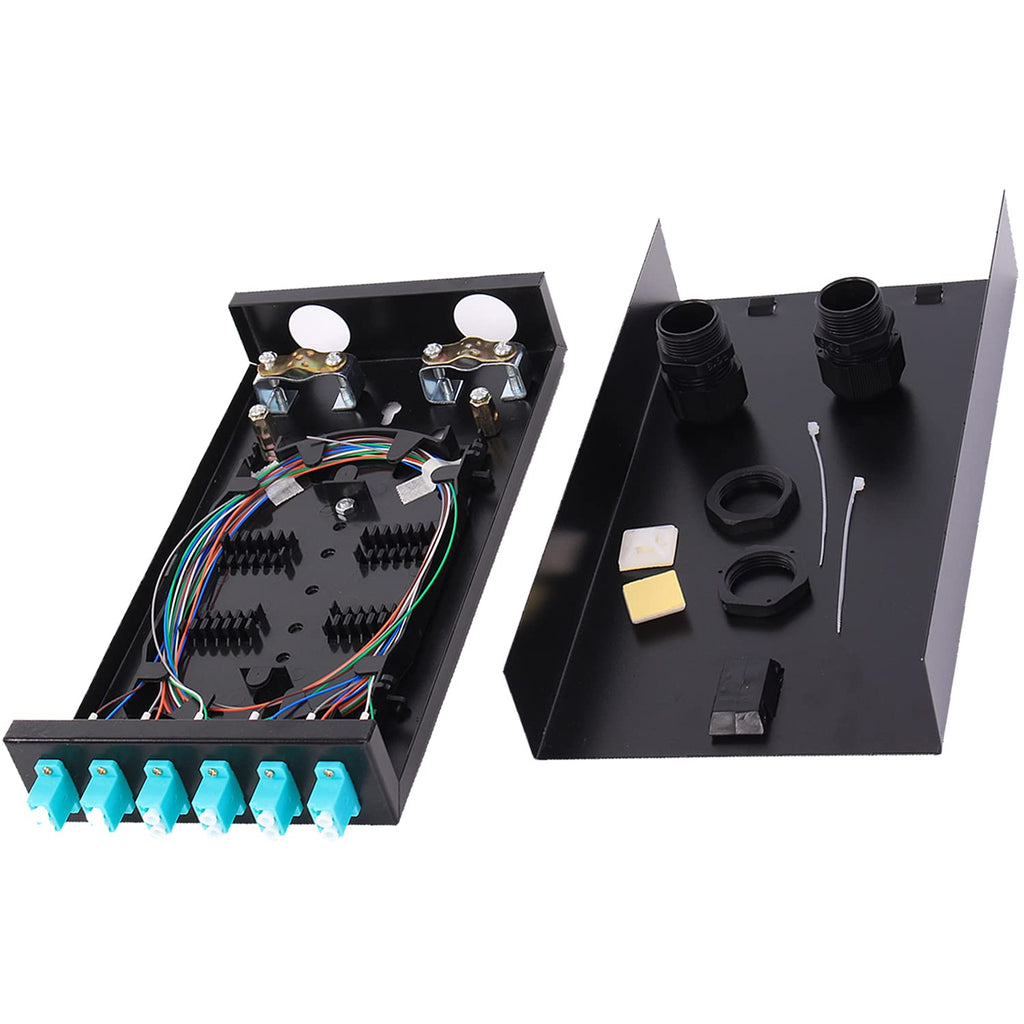 6 Port Duplex Box Cables Wall Mount Fiber Enclosure with Spool Singlemode LC-UPC Kit I9676