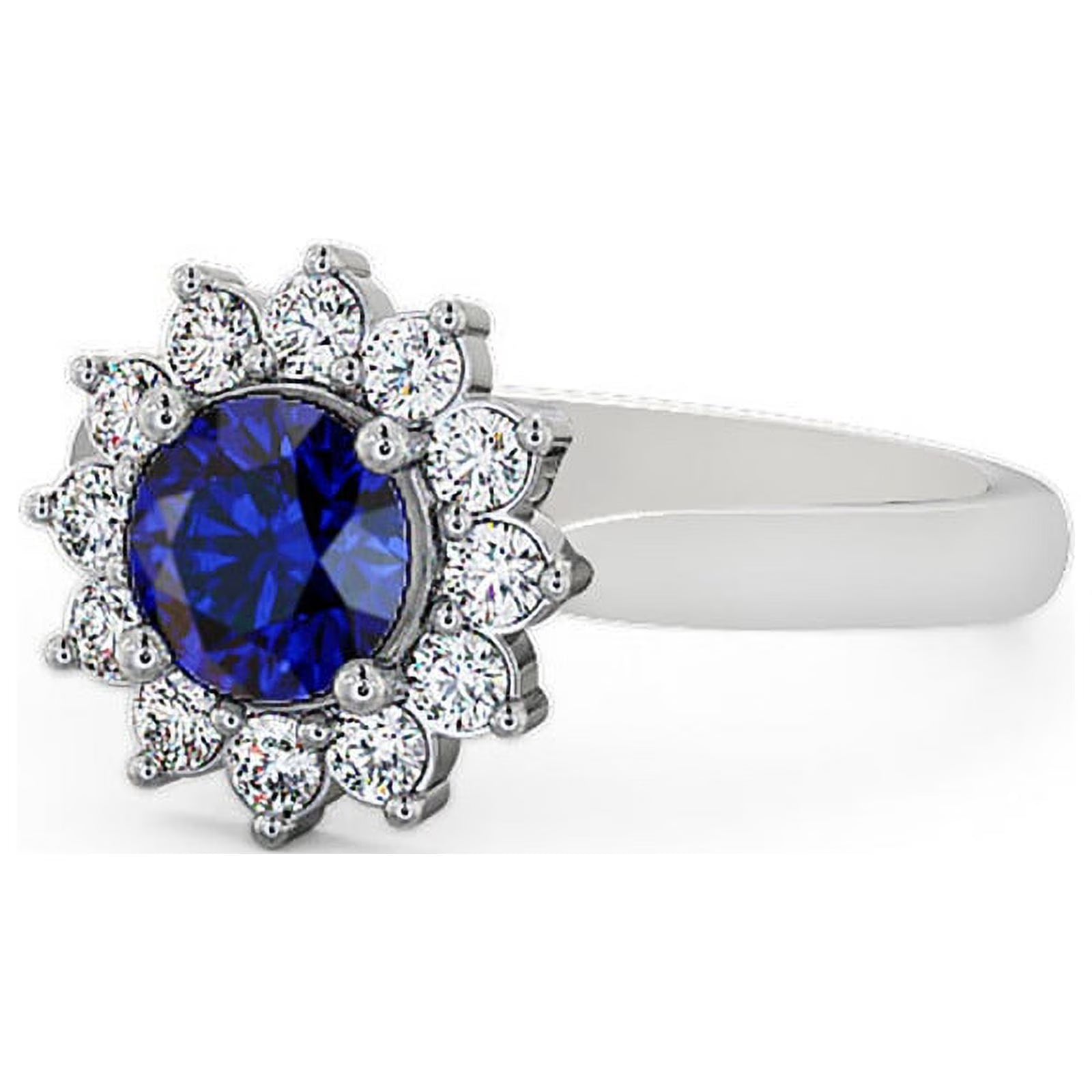 14K White Gold Blue Sapphire Diamond Engagement Ring Size 5.5 G4930