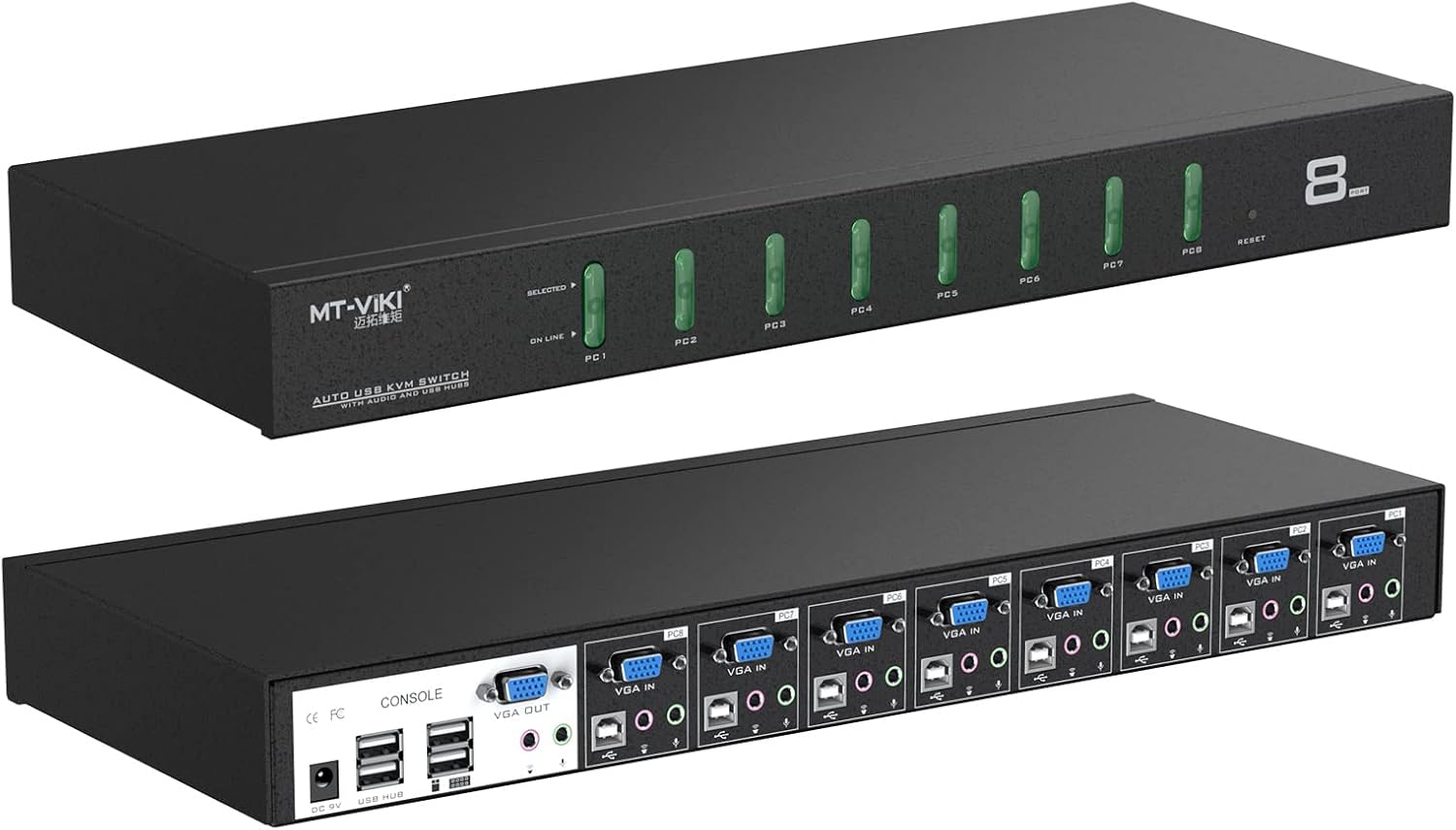 8 Port Rack Mount KVM Switch with Audio, 8 KVM Cables & 8 Audio Cables A891