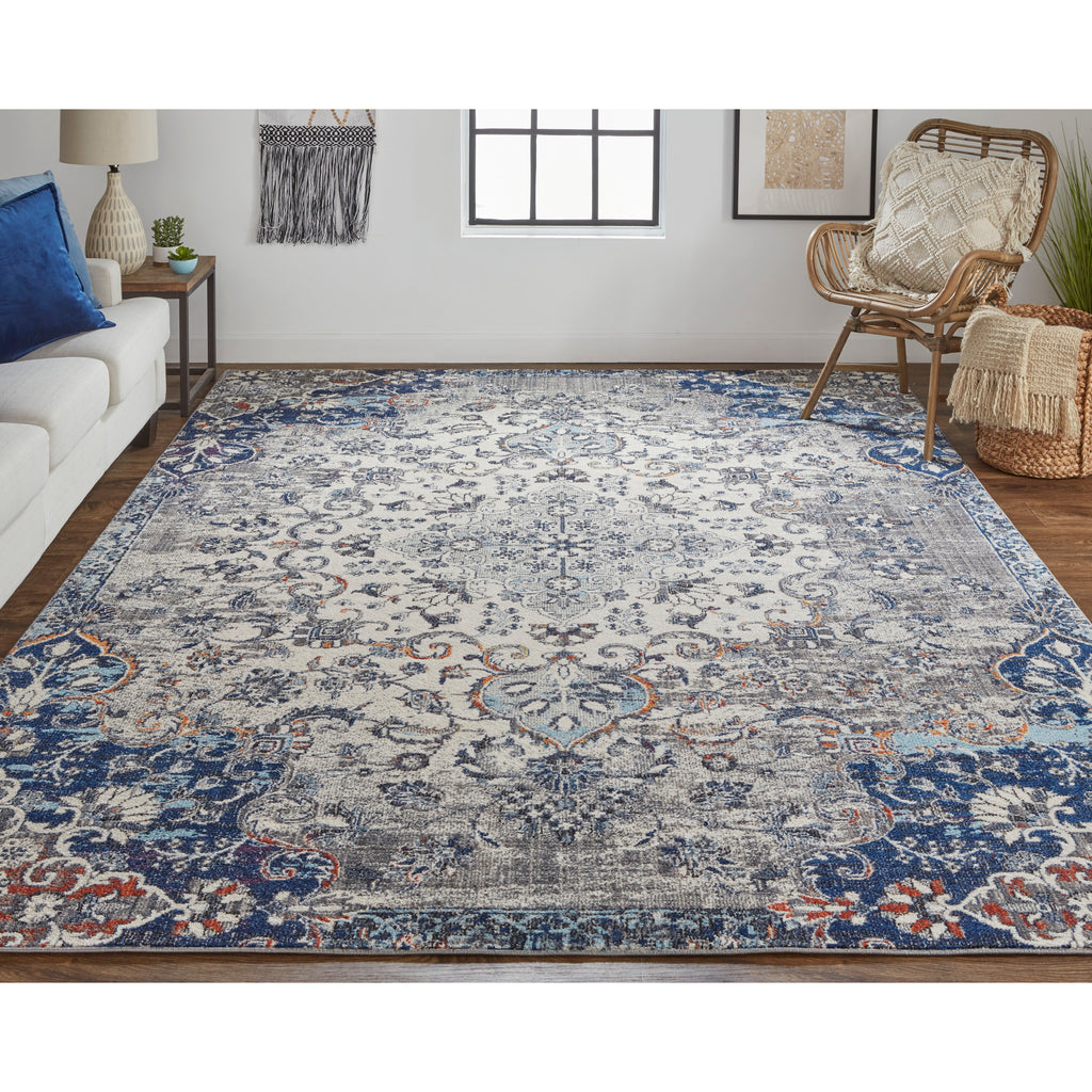 Ivory/Gray/Blue 6'-7" x 9'-6" Area Rug M7128