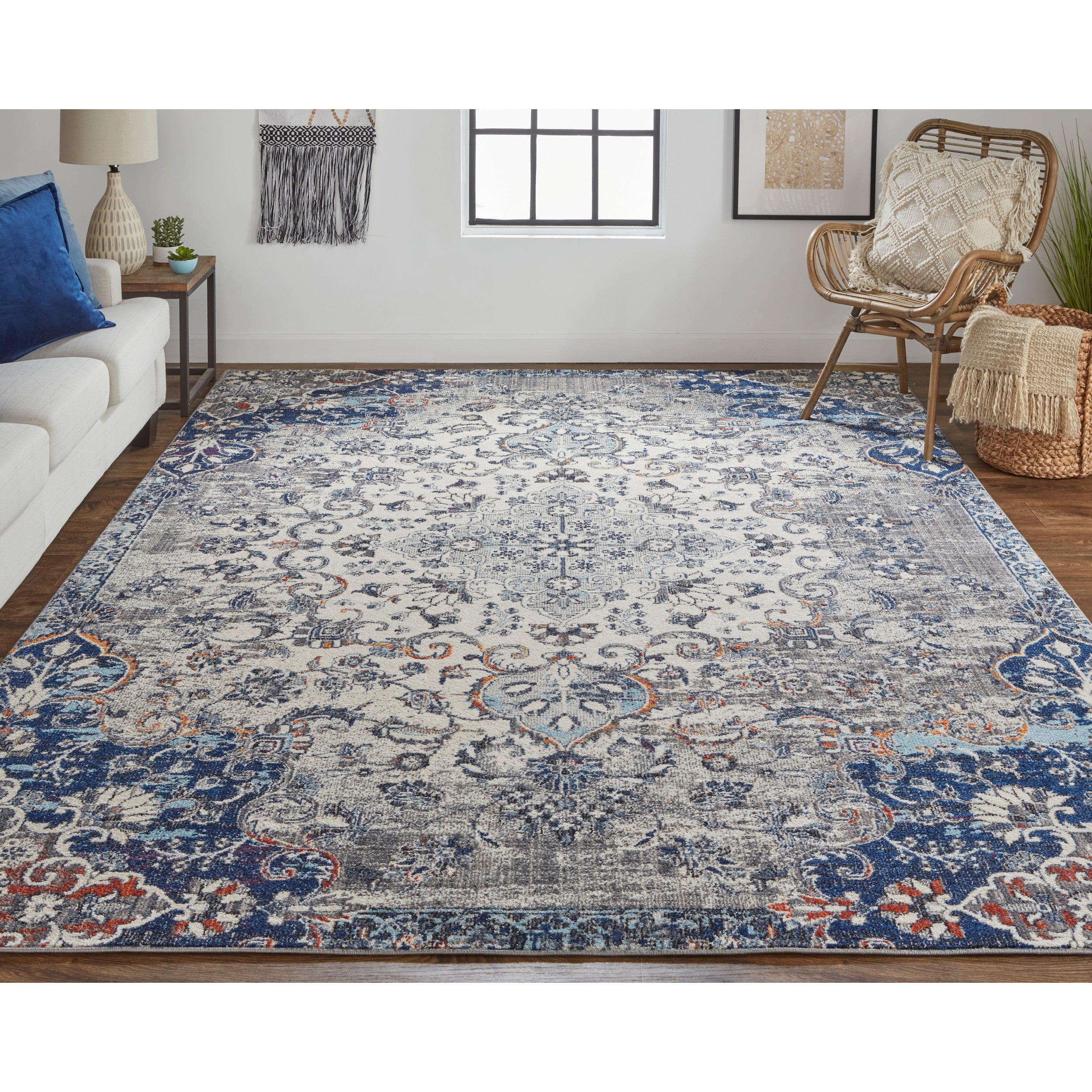 Ivory/Gray/Blue 6'-7" x 9'-6" Area Rug M7128