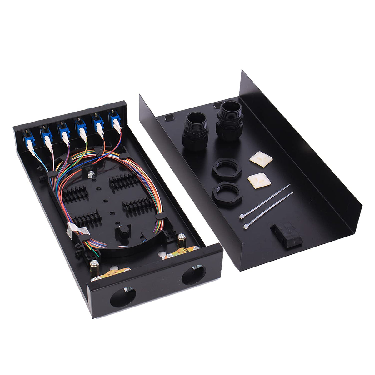 6 Port Duplex Box Cables Wall Mount Fiber Enclosure with Spool Singlemode LC-UPC Kit I9676