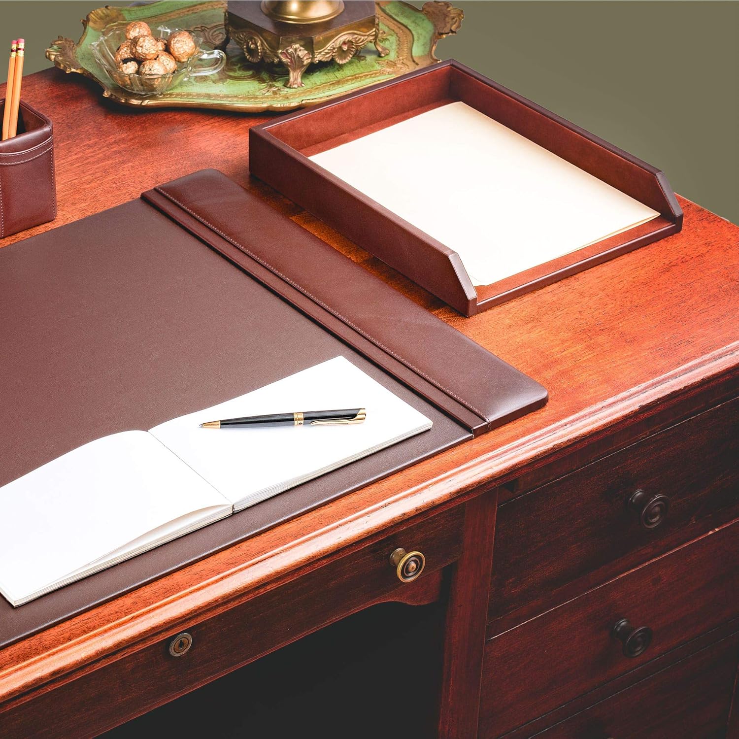 Chocolate Brown Leather Letter Tray Pack of 2 M49844