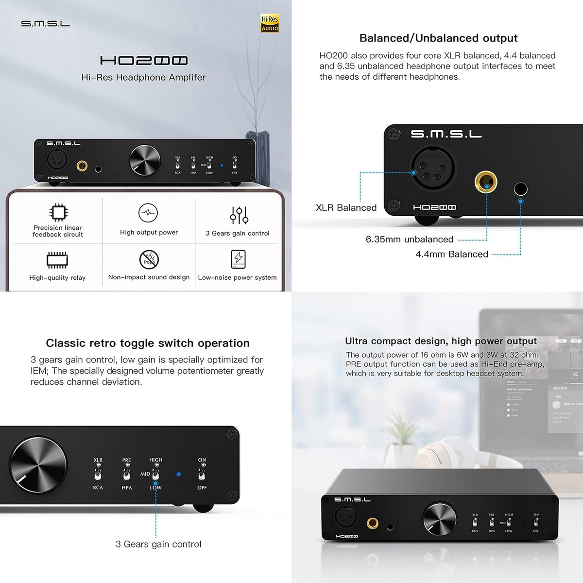 Hi-Res Balanced Headphone Amplifier with RCA/XLR Input 6.35mm 4.4mm XLR Balanced Output D6735