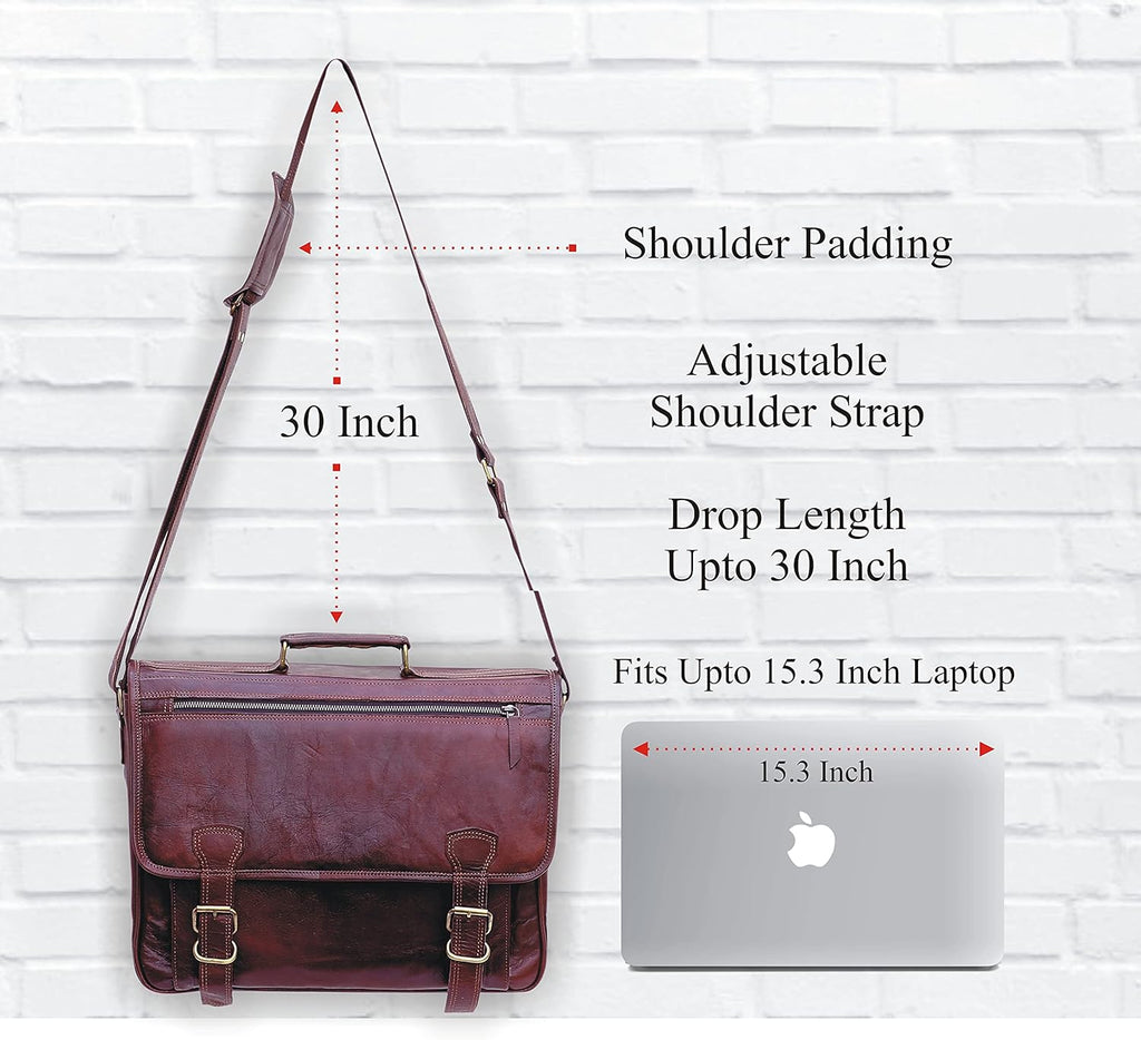 Genuine Full Grain Leather Messenger Bag Laptop Satchel Crossbody Bag, 16 Inch Brown K439831