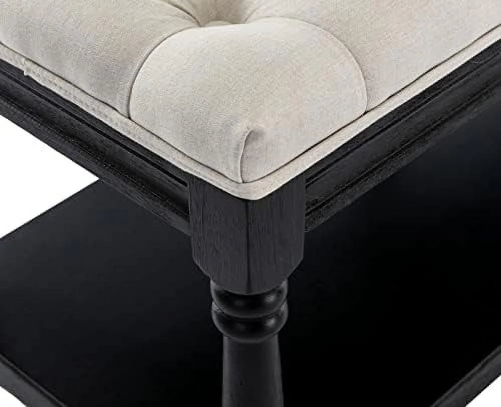 Beige Fabric Upholstered Bench with Ring Pull Q1380