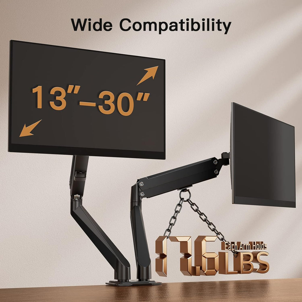 Dual Monitor Stand for 13-30 inch Screens up to 17.6lbs, VESA 75x75mm-100x100mm, Pack of 2 K601