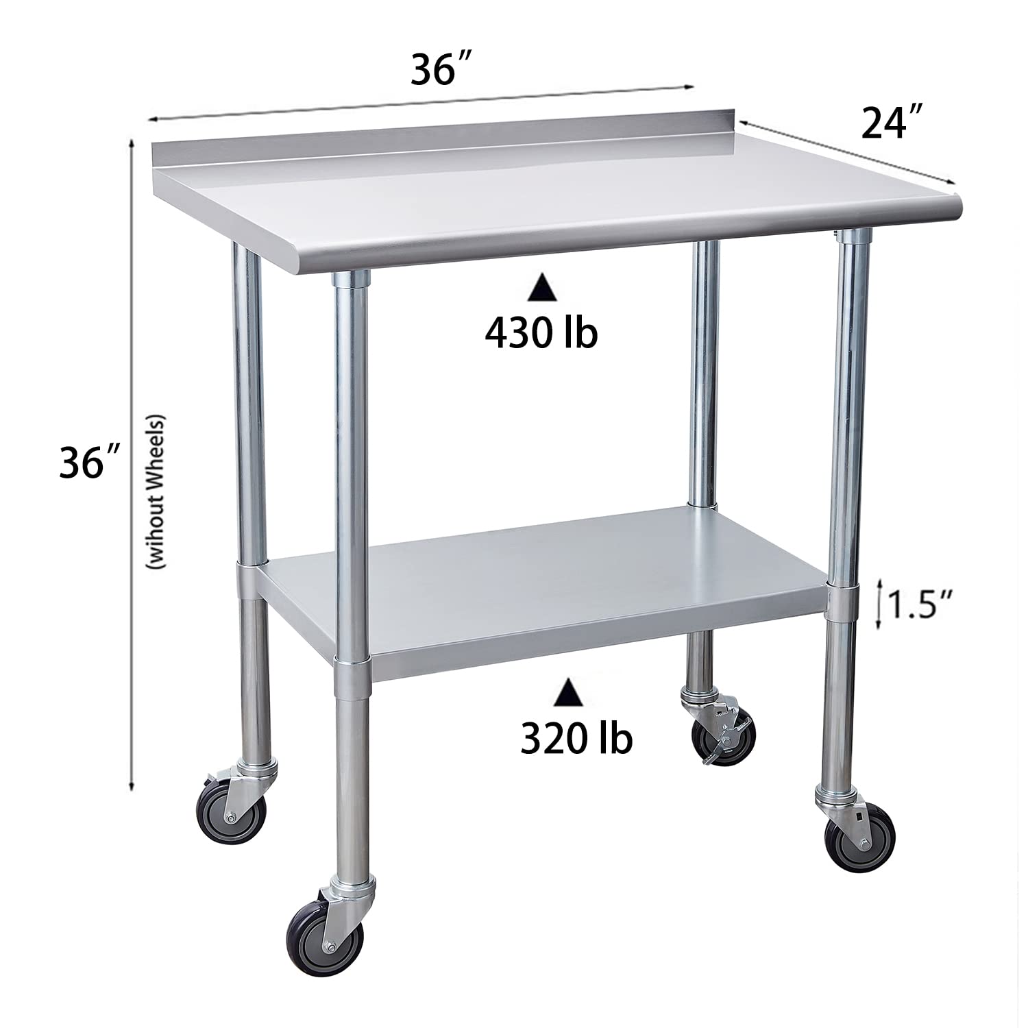 Stainless Steel Table 24 x 72 Inches with Caster Wheels and Undershelf I787