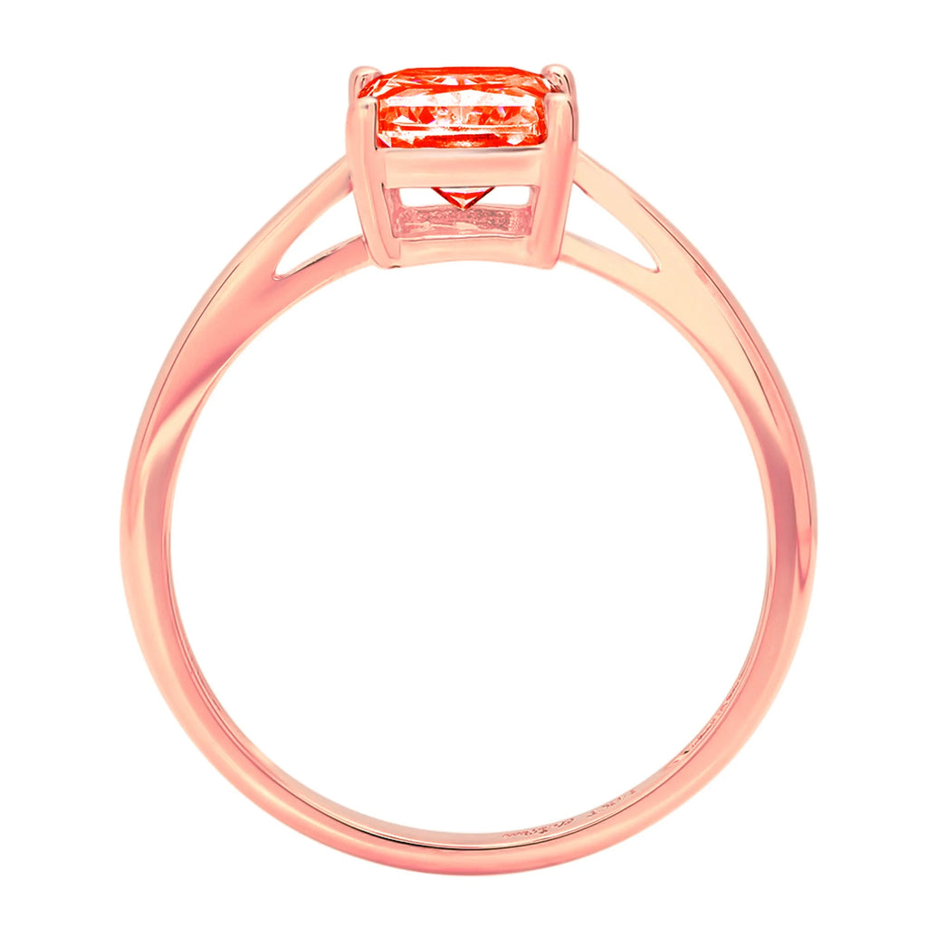 18k Rose Gold Emerald Cut Red Simulated Diamond Ring Size 8.75 F2288