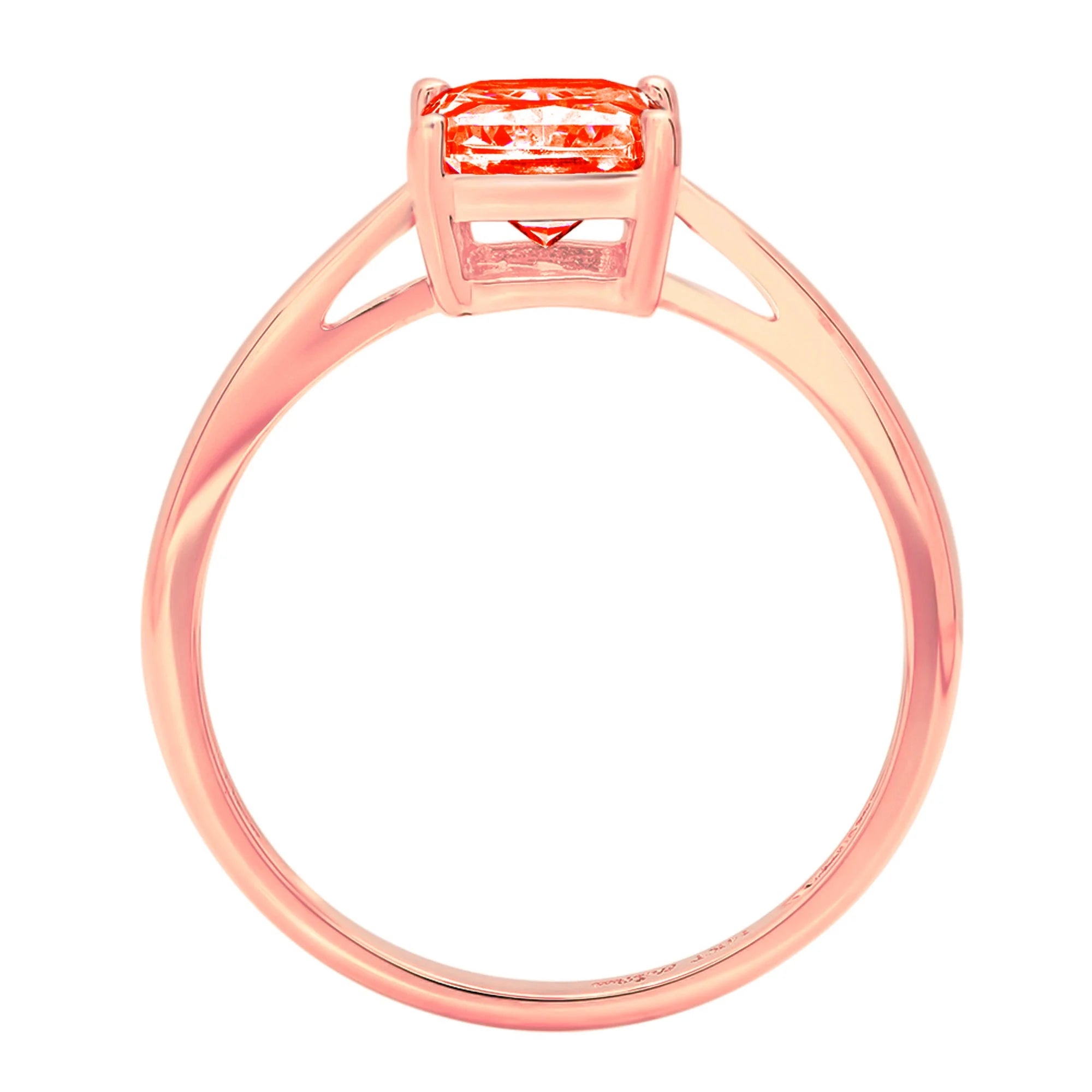 18k Rose Gold Emerald Cut Red Simulated Diamond Ring Size 8.75 F2288