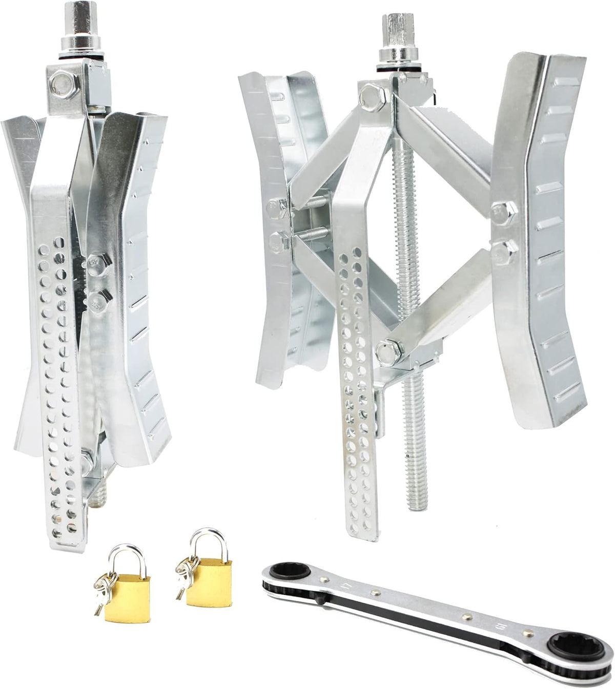 Camper Wheel Chock Stabilizer 2 Pack with Handle and Locks Q9679