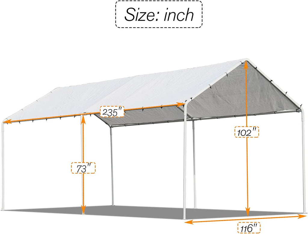 Heavy Duty Metal Portable Garage (White) 235 Inchx116 Inchx102 Inch N714