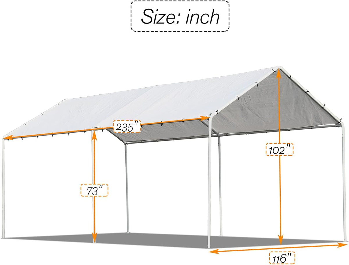 Heavy Duty Metal Portable Garage (White) 235 Inchx116 Inchx102 Inch N714
