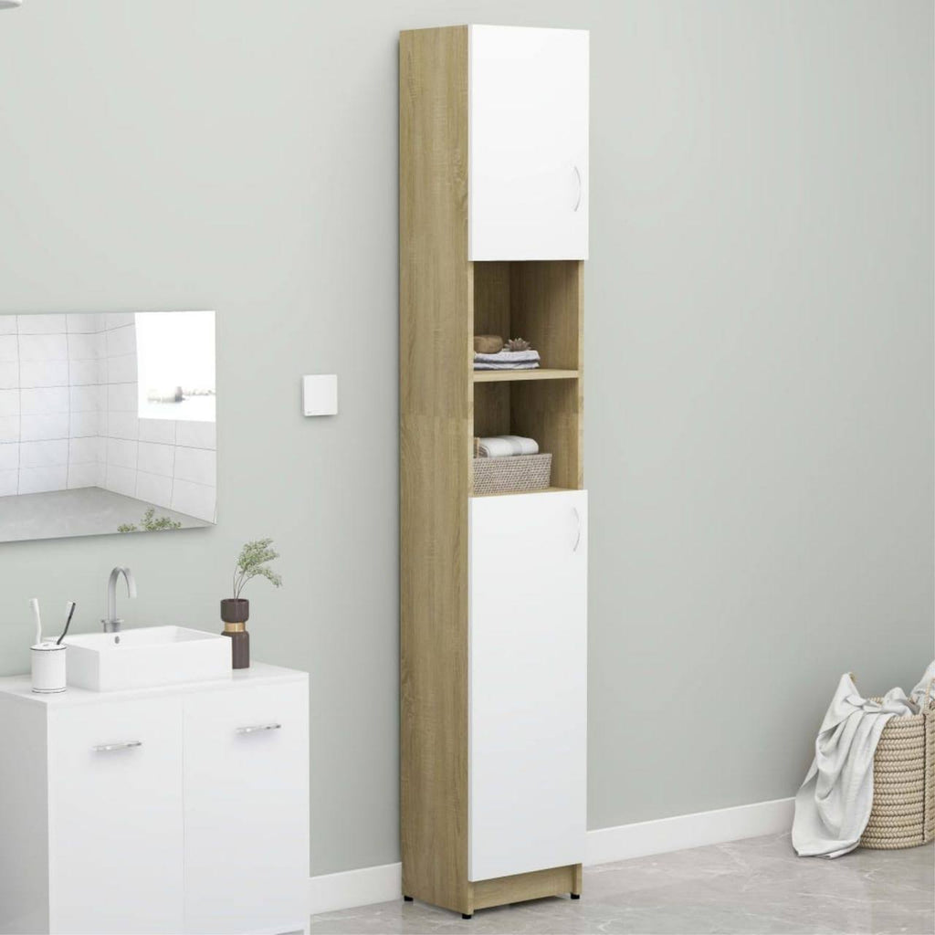 White and Sonoma Oak Bathroom Cabinet Chipboard R395770