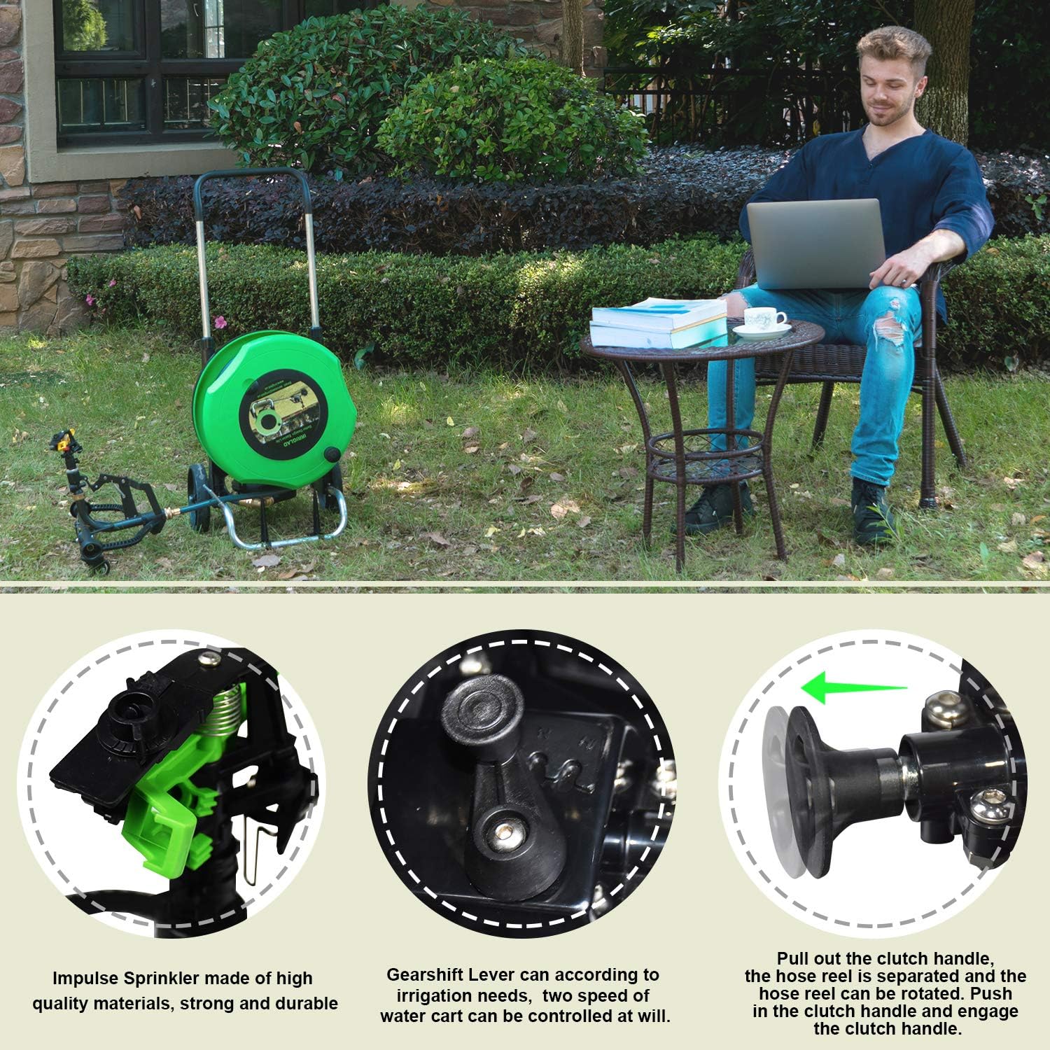 66Ft Retractable Garden Hose Reel Cart H390369