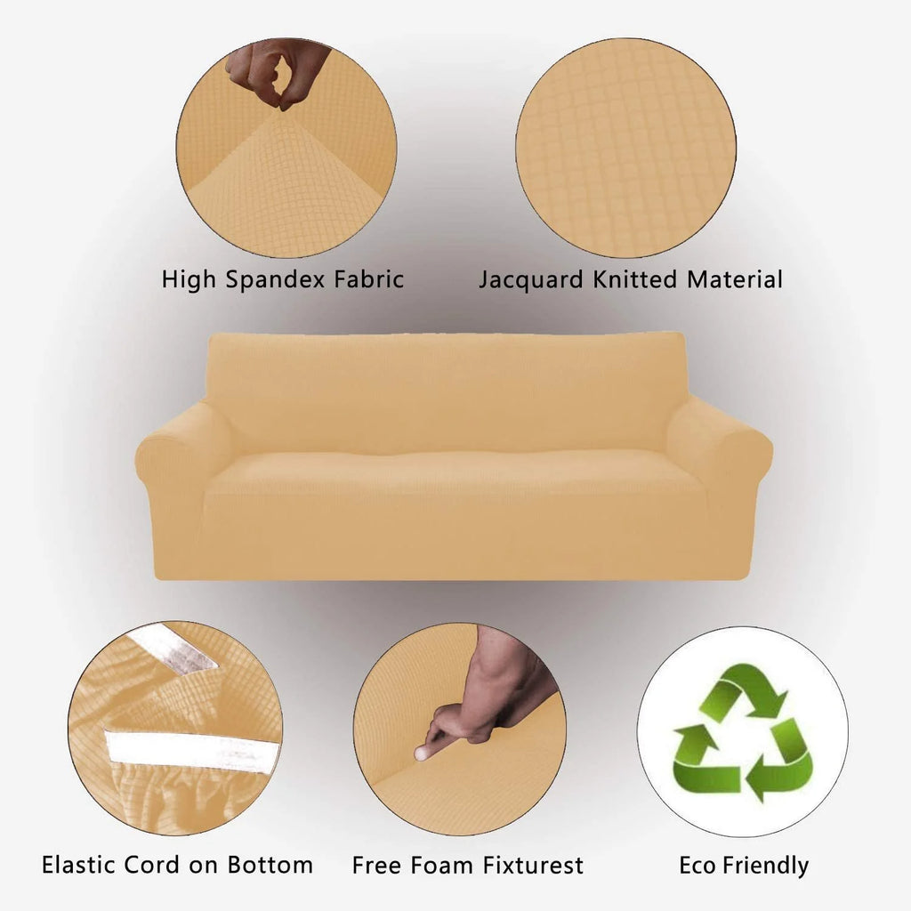 Beige/Cream 2-Piece Brushed Polyester Spandex SlipCover Set for Sofa Loveseat Couch X3719