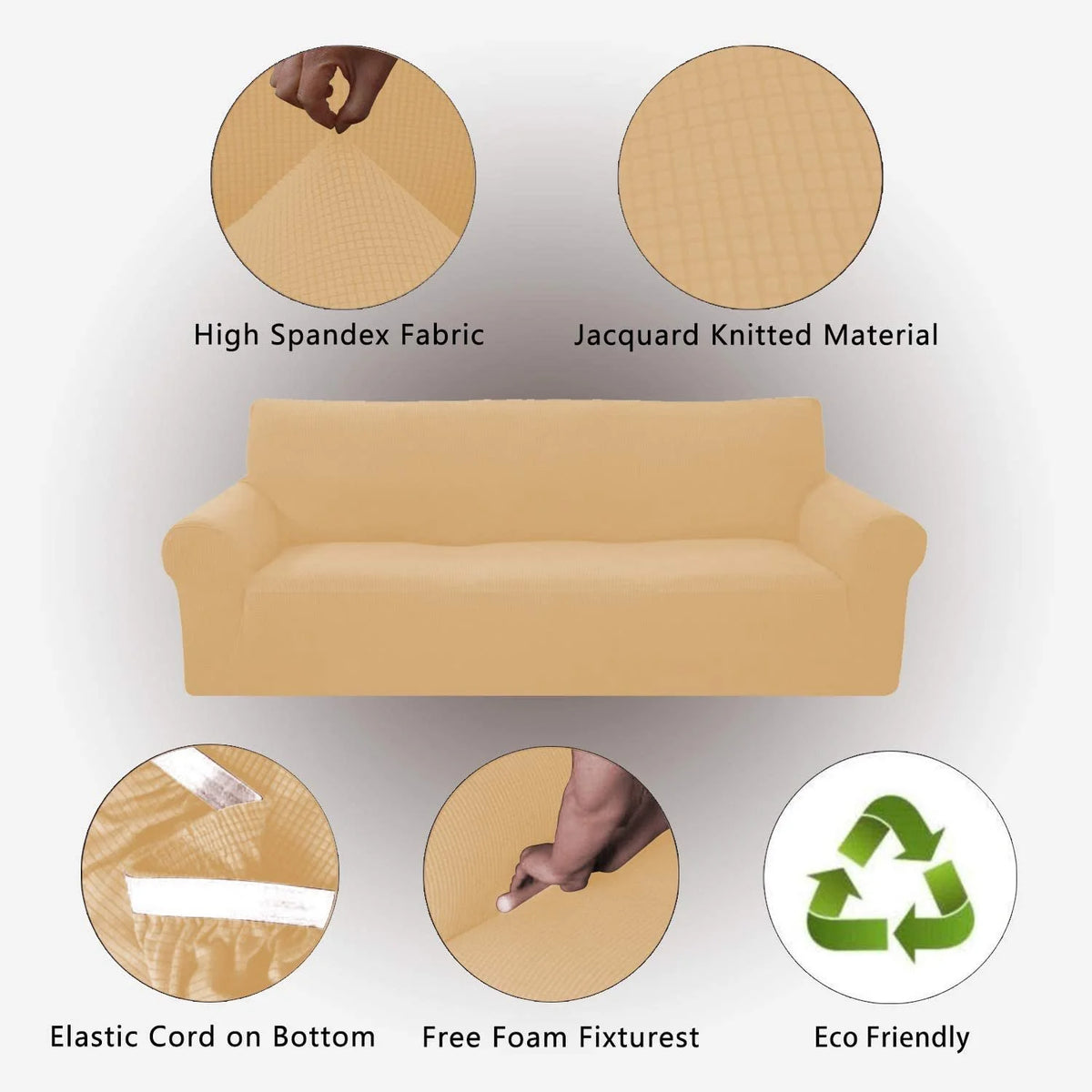 Beige/Cream 2-Piece Brushed Polyester Spandex SlipCover Set for Sofa Loveseat Couch X3719