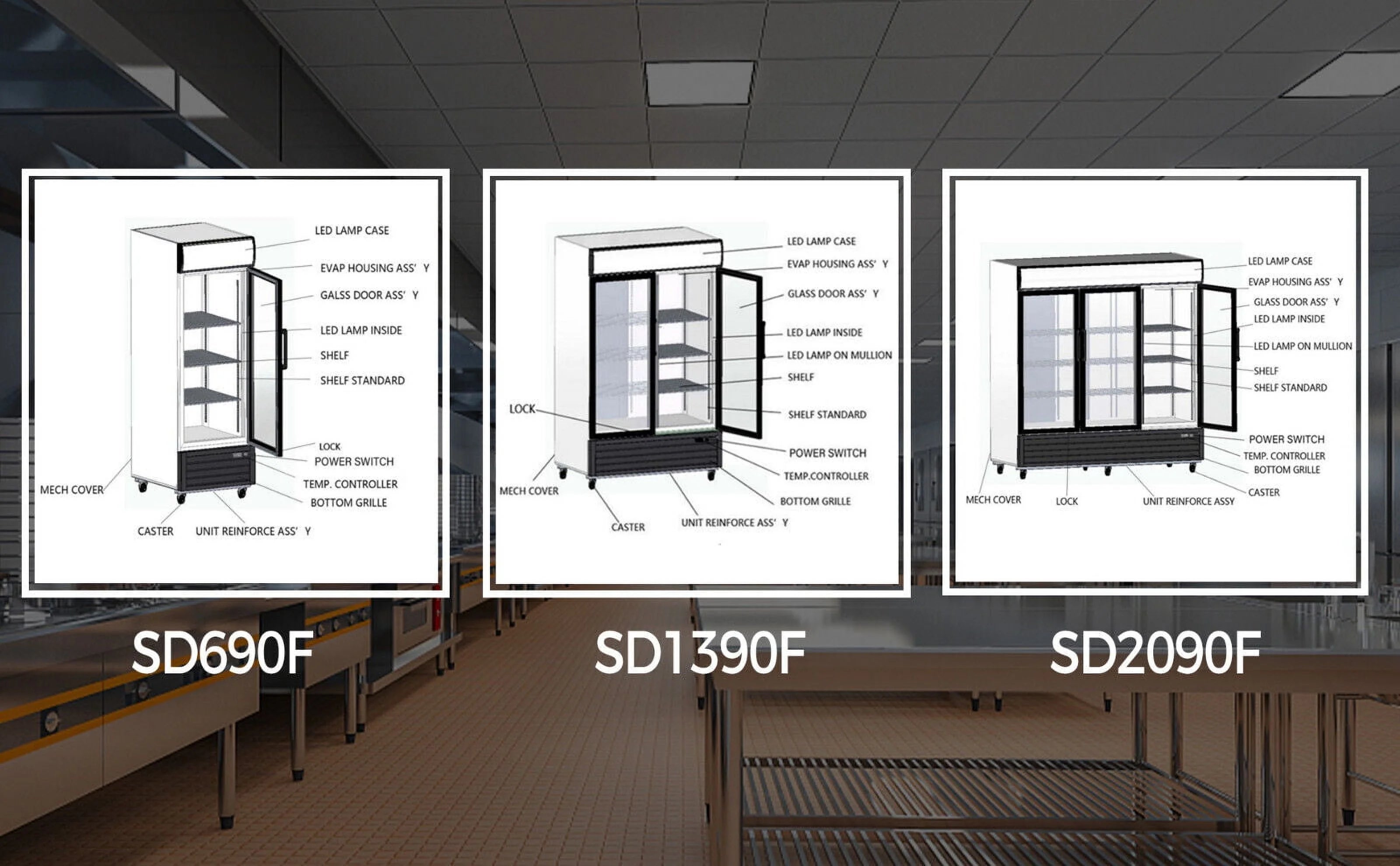 Commercial Reach-In Display Freezer Glass Door LED Top 19.3 Cu.ft E720