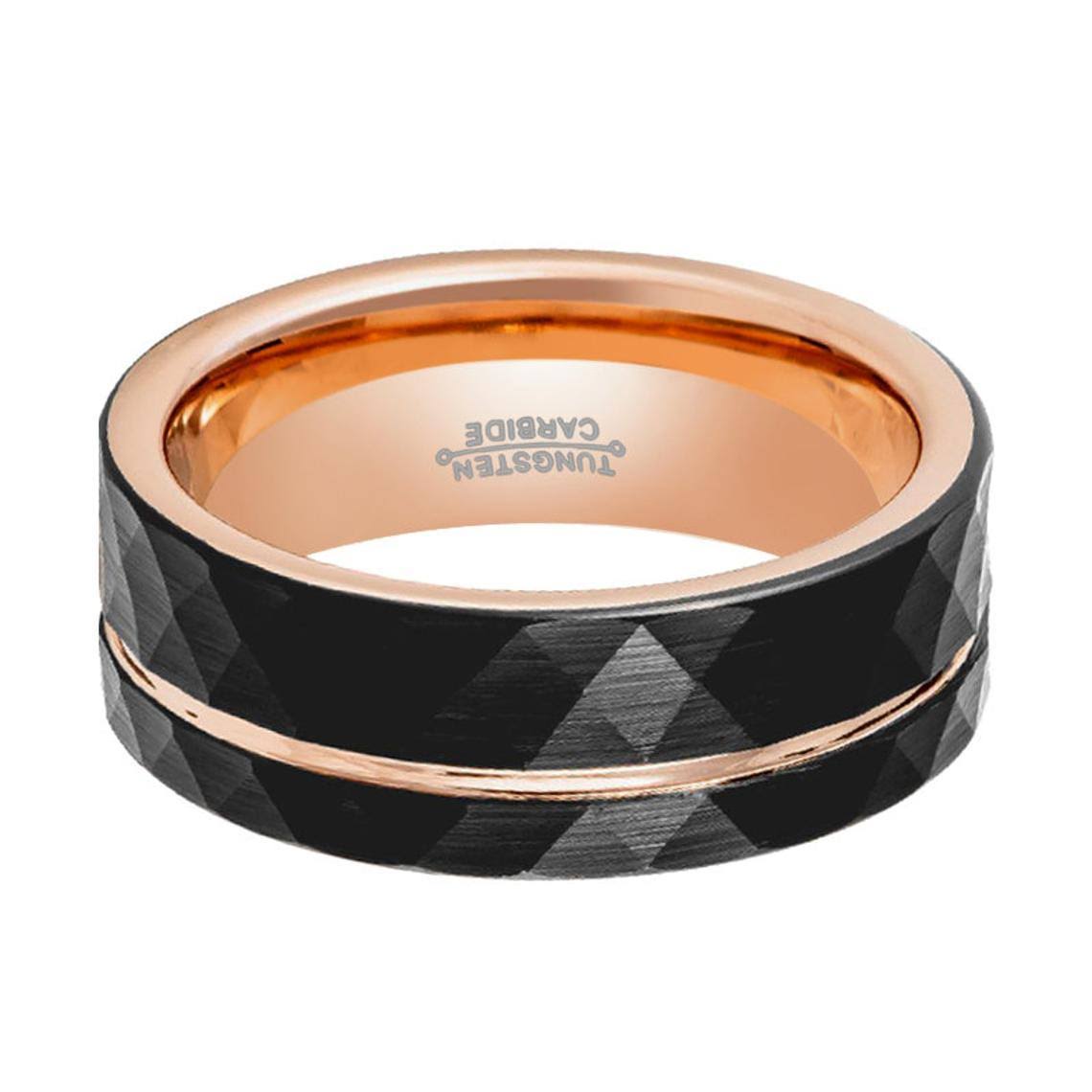Rose Gold Black Faceted Groove Ring U38372