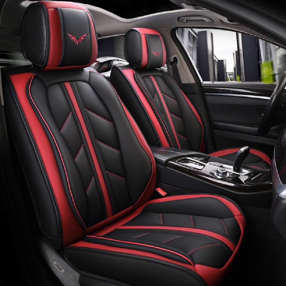 Black-red PU Leather Front and Rear Car Seat Cover Full Set I1937