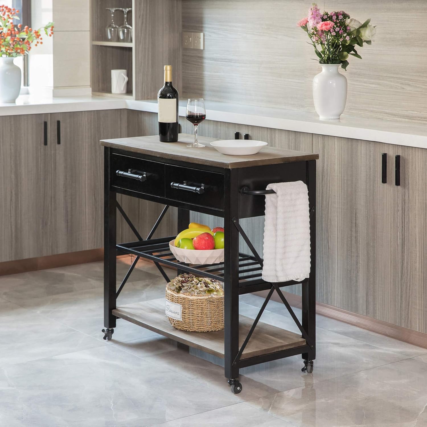 White Farmhouse Kitchen Cart F3353