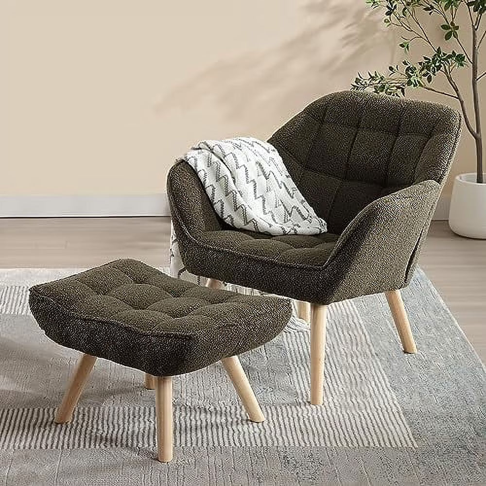 48" Small Upholstered Linen Loveseat Sofa with Wood Legs D56196