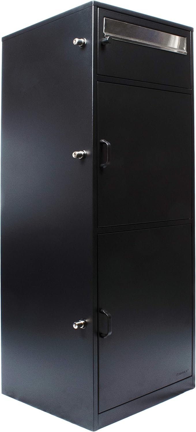 Black Steel Freestanding Parcel Drop Mail Box with Locking Letterbox Z561572
